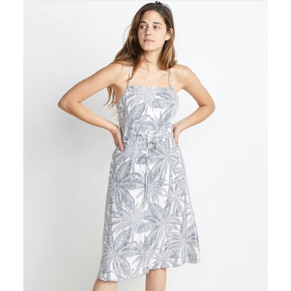 Marine Layer Lily Dress in Geo Palm Tropical Linen Print Black White Medium - Picture 1 of 9